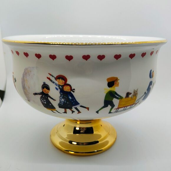 Vintage Y2K Charles Wysocki x Telaflora "CHRISTMAS LOVE 2000" Pedestal Bowl - Picture 3 of 13